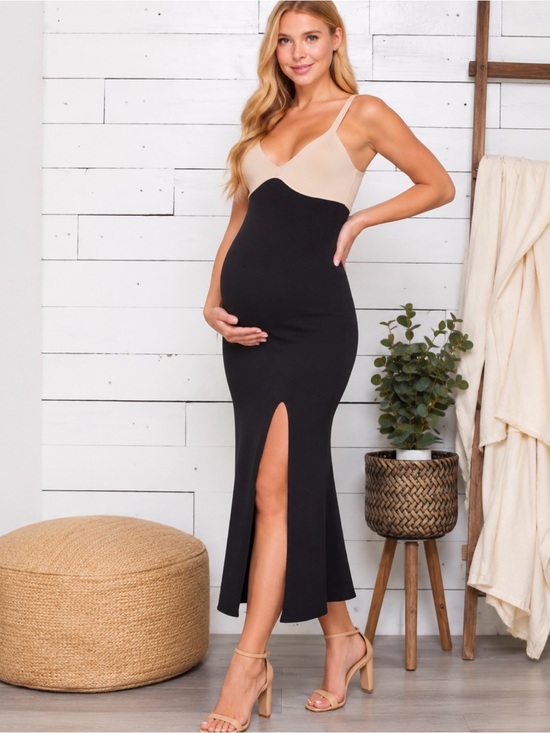 Sweet Lemon Dresses & Skirts - Beige and Black very stretchy Two-Tone Knit Dress